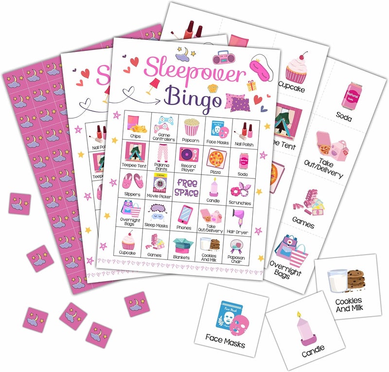 Foosproea Sleepover Bingo Cards, Pajama Party Game for 24 Players, Slumber Party/Bridal Shower Games for Friends Besties, Women Birthday Party Favors Supplies Decorations(34) - Image 1